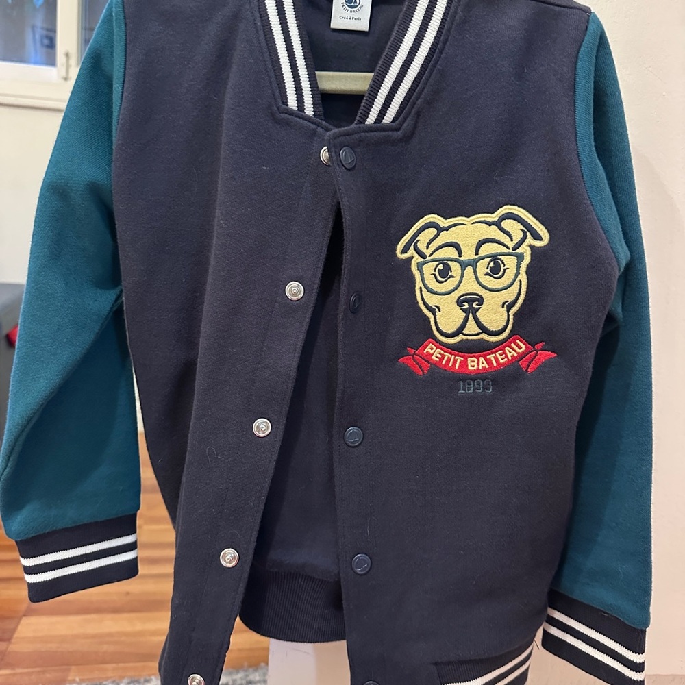 Petit Bateau Navy and Teal Dog Patch Jacket